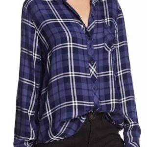 Rails Hunter Plaid Shirt Top Women M Flannel Long Sleeve Pacific Spruce White